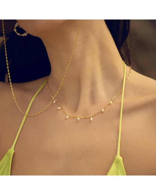 Shaded the Label Metallic Pentire Pearl Droplet Chain Necklace
