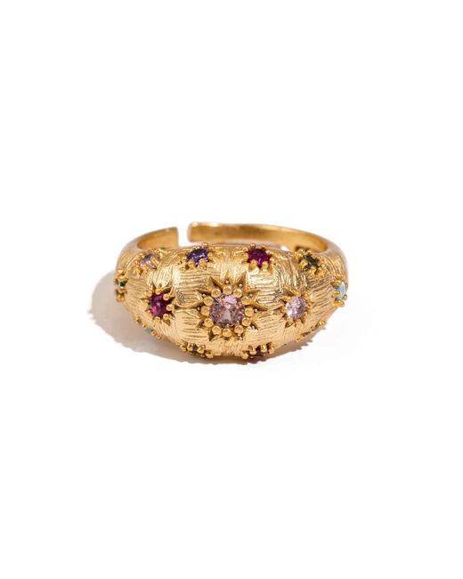 Ebru Jewelry Natural Golden Sunburst Multi Gemstone Adjustable Ring