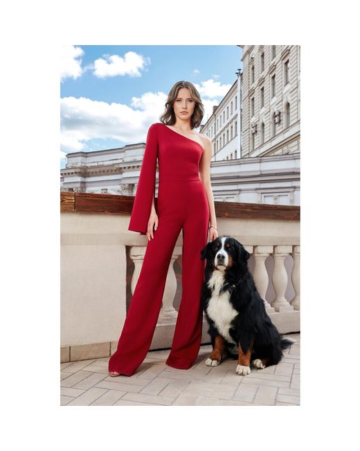 Nomi Fame Red Sophi Royal Wine One Sleeve Asymmetric Neckline Jumpsuit