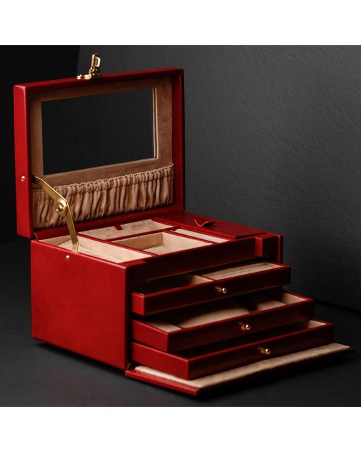 Time Resistance Red Large Leather Jewelry Box For