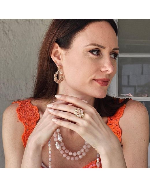 Farra Metallic Rose Quartz With Zircon Setting Statement Ring