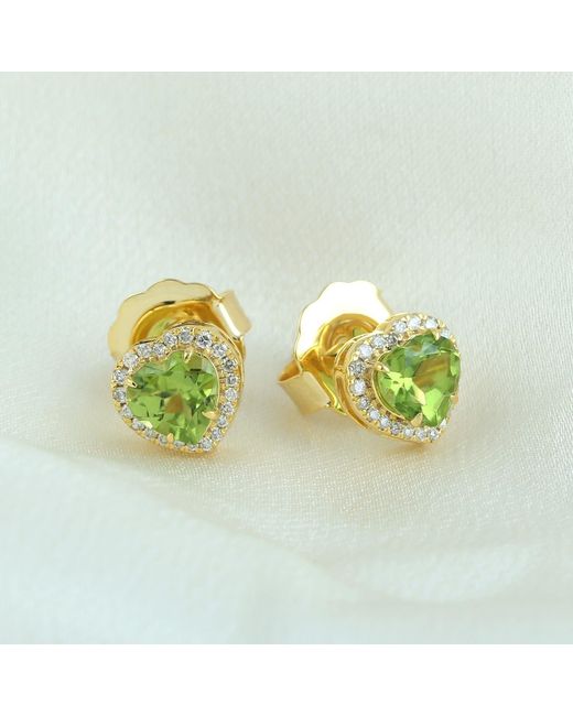 Artisan Yellow Peridot Heart Diamond Halo Stud Earrings