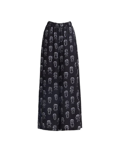 Julia Allert Black Art Print Wide-Leg Palazzo Trousers –