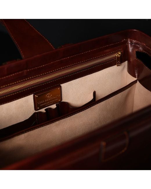 Time Resistance Brown Large Leather Briefcase for men
