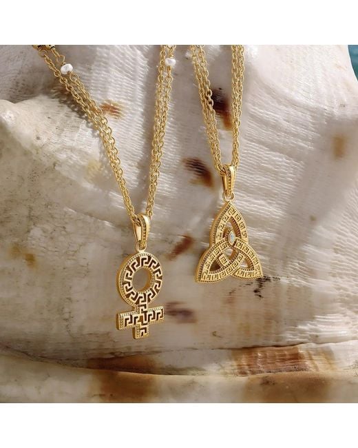 Karma and Luck Metallic Endless Grace Pearl Trinity Knot Necklace