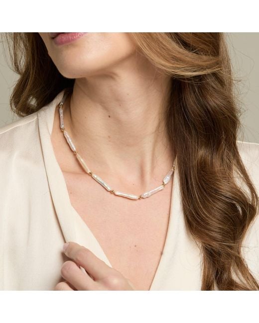 Pearls of the Orient Online Metallic Decus 'Stick' Cultured Freshwater Pearl Necklace With Plate Beads