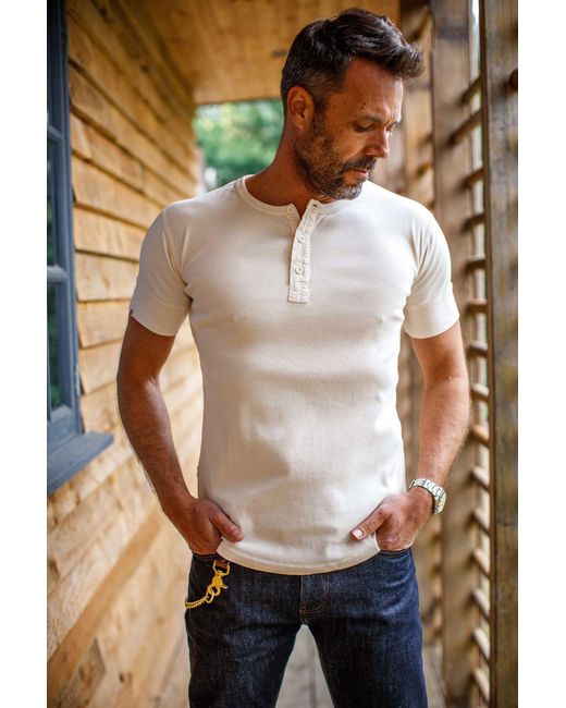 &SONS Trading Co Gray Neutrals &Sons The New Elder Henley Short Sleeve Shirt Raw for men