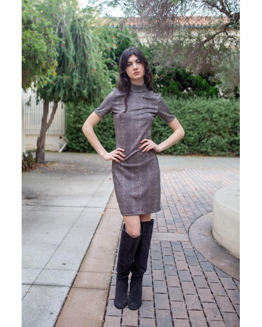 Jennafer Grace Gray Viper Villain Mockneck Mini Dress
