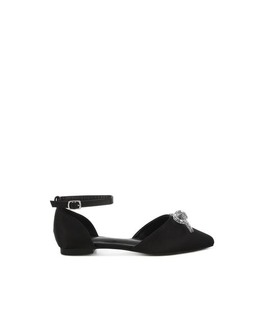 Rag & Co Black Simina Rhinestone Detail Bow Flat Sandals