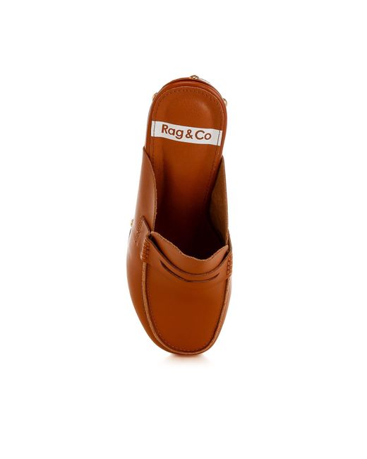 Rag & Co Brown Lyrac Recycled Leather Platform Clogs