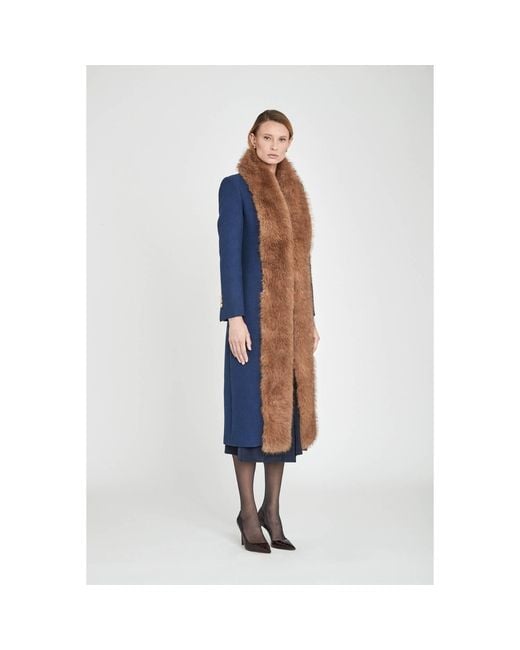 The Extreme Collection Blue Sapphire Faux Fur Structured Long Coat