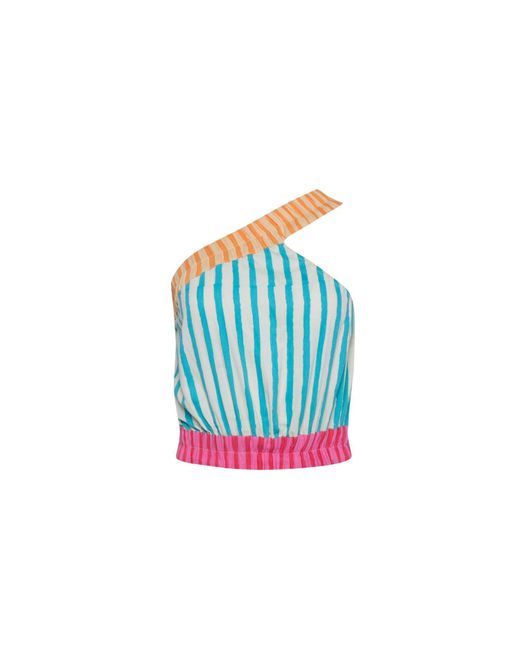 STATE OF GEORGIA Blue The Sunny Side Up Elastic Crop Top Multi Colour Stripes
