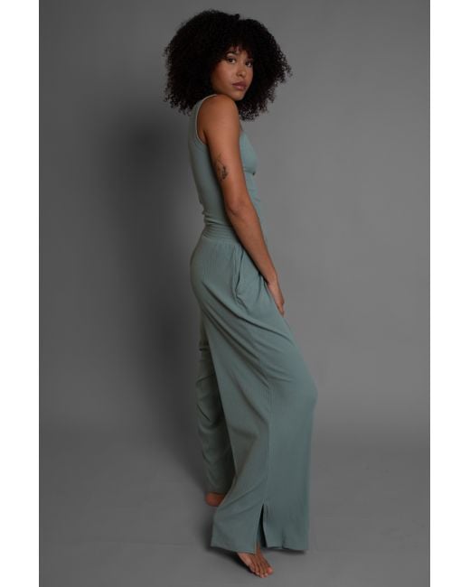 Vænn Blue Pull On Wide Leg Rib Pant Agave