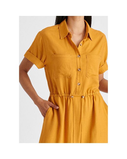 Paisie Yellow Linen Blend Shirt Dress With Stitch Details