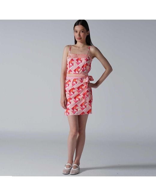 LOVEIST STORE Red Coral Printed Camisole & Wrap Skirt Co-Ord Set