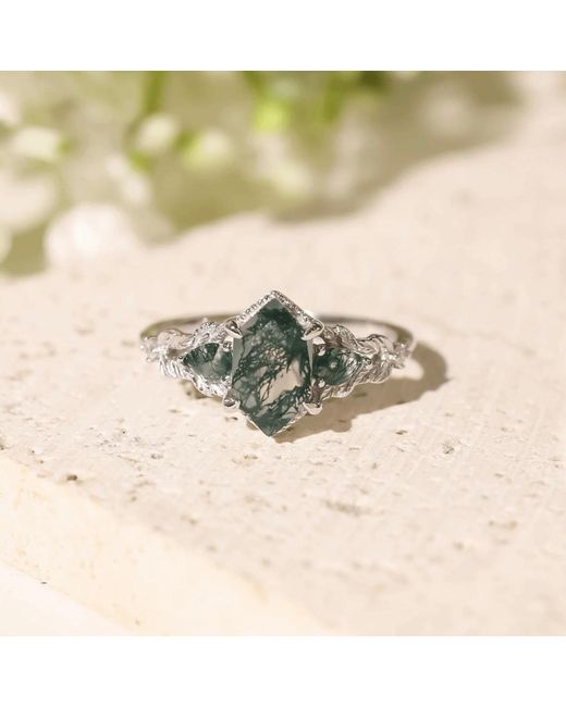 Azura Jewelry New York Green Gardenia Moss Agate Ring Vermeil