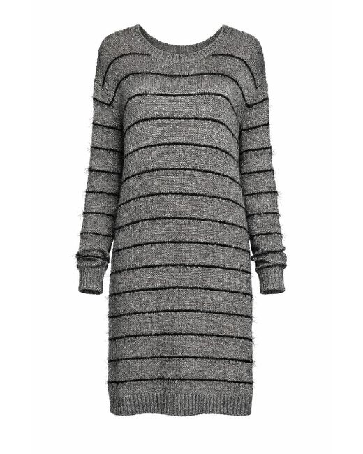Conquista Gray Long-Sleeve Knitted Midi Dress