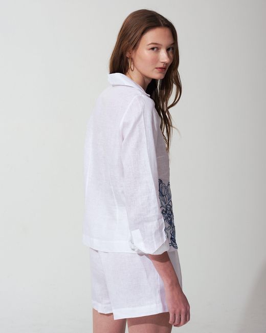 MARICEL White Fiore Blouse Raffia Embroidery