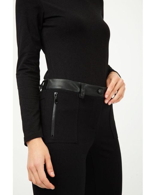Conquista Black Mid Rise Pleather Detail Jeggings