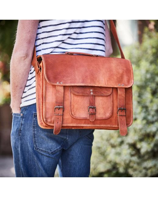 VIDA VIDA Brown Vida Vintage Special Handmade Leather Laptop Bag for men