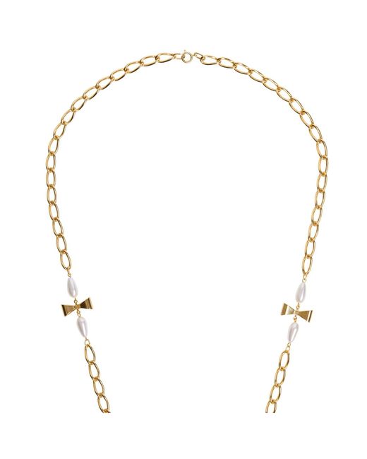 Caramel Vintage Jewellery Metallic Bow And Pearl Link Necklace