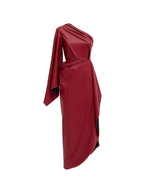 Julia Allert Red Designer Soft Faux Leather Midi Dress