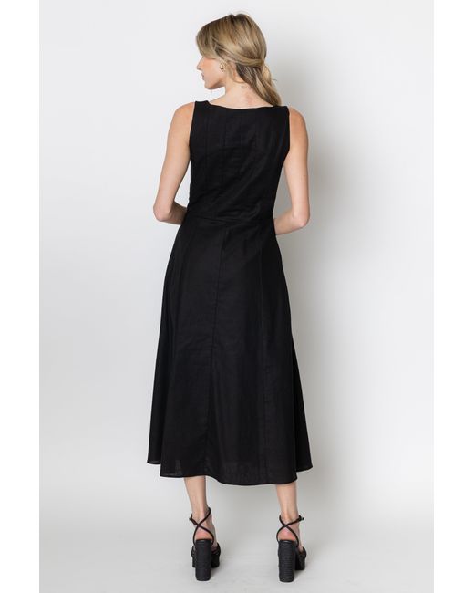 Zetaye Black Celeste Linen Cotton Midi Mini Dress