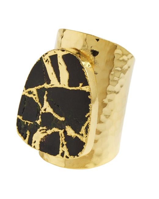YAA YAA LONDON Metallic Longline Molten Stone Cuff Statement Ring