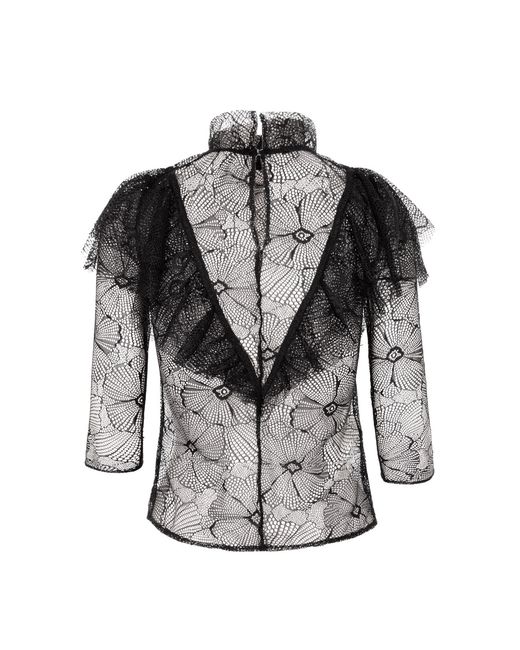 AVENUE No.29 Gray Sheer Floral Lace Ruffle Blouse