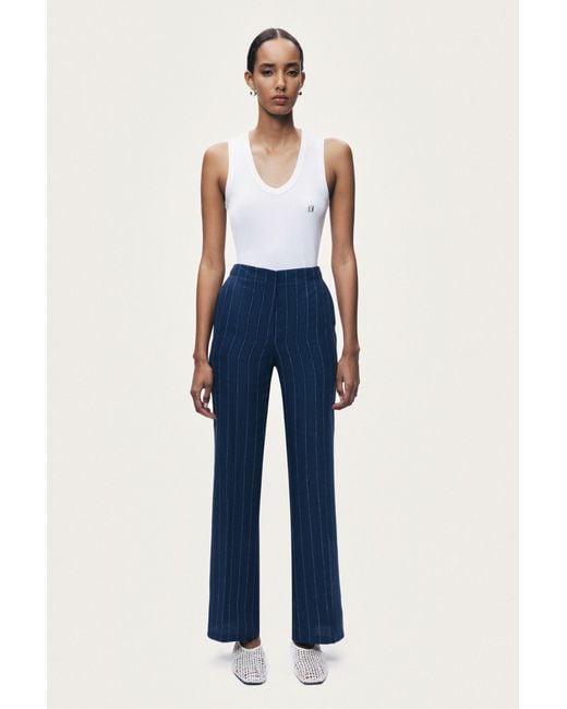 Nocturne Blue Pinstripe Wide Leg Trousers
