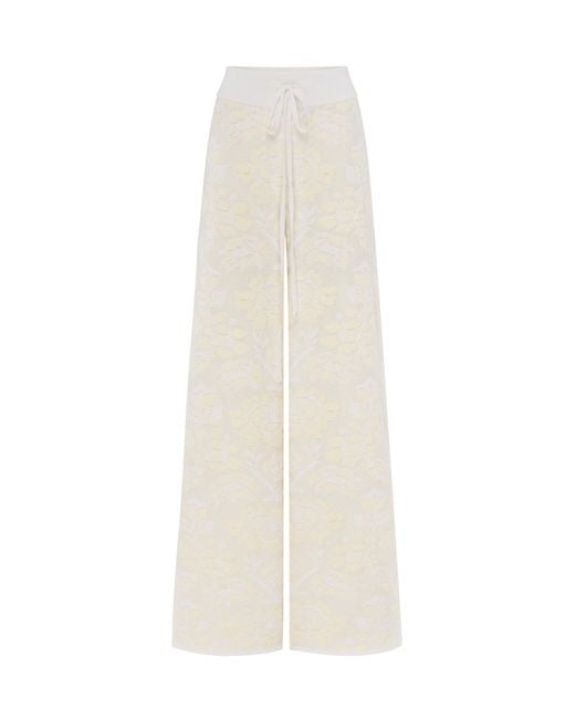 Annabo White Neutrals Pale Rose Merino Wool & Cashmere Jacquard Pants