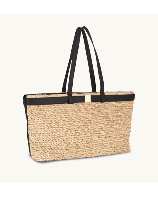 Apatchy London Natural The Esme Raffia Tote Bag With Leather Trim