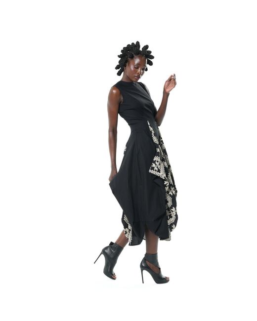 Metamorph Black Sleeveless Dress With Embroidered Details
