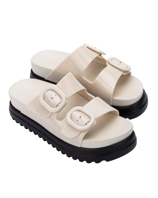 Melissa White Textured Platform Slide Sandals