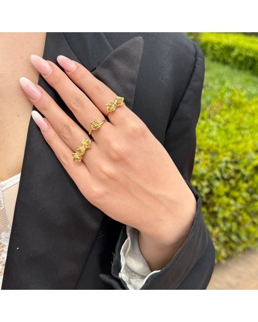 Unaloe Metallic Vermeil Rose Solitaire Ring For – Single Flower Statement Jewel