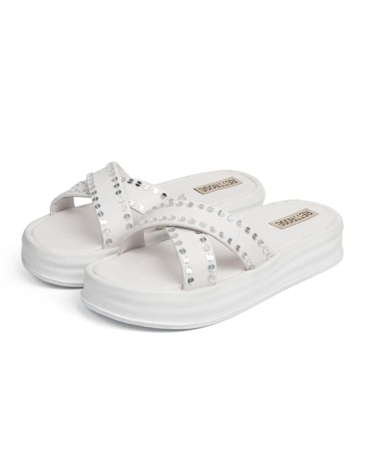 Rettrose White The Willow Luxury Cross Over Embellished Slides