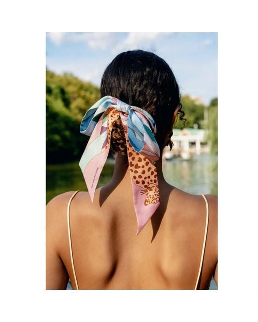 Jessie Zhao New York Blue Silk Skinny Scarf Indoor Forest