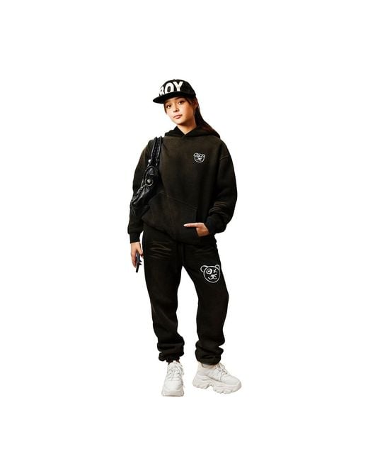 X Ilona Blue Blue Universal Fit Graffiti Teddy Bear Cotton Espresso Vintage Wash Hoodie for men