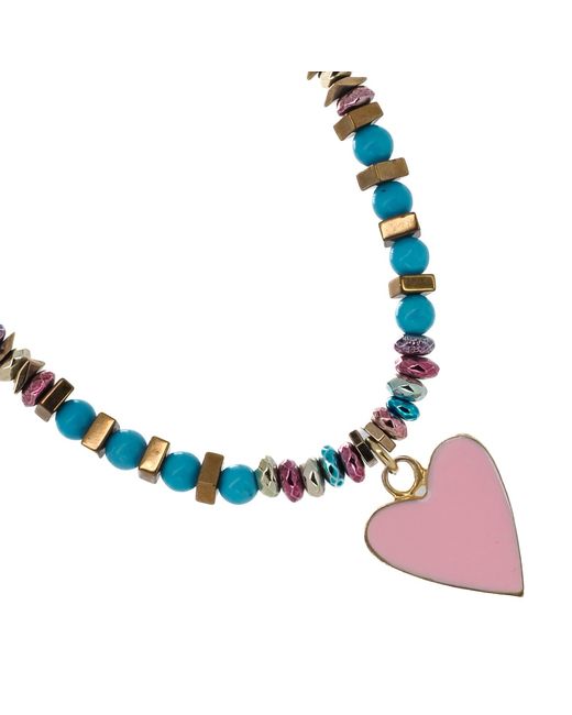 Ebru Jewelry Metallic Turquoise Pink Love Beaded Choker Necklace