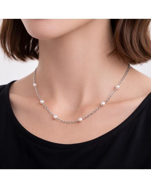 Unaloe Metallic Timeless Simplicity – Sterling Freshwater Pearl Necklace For – Elegant Pearl Link Chain Jewelry Gift