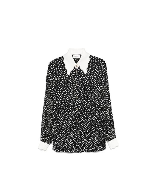 Nissa Black Printed Polka-Dots Viscose Shirt