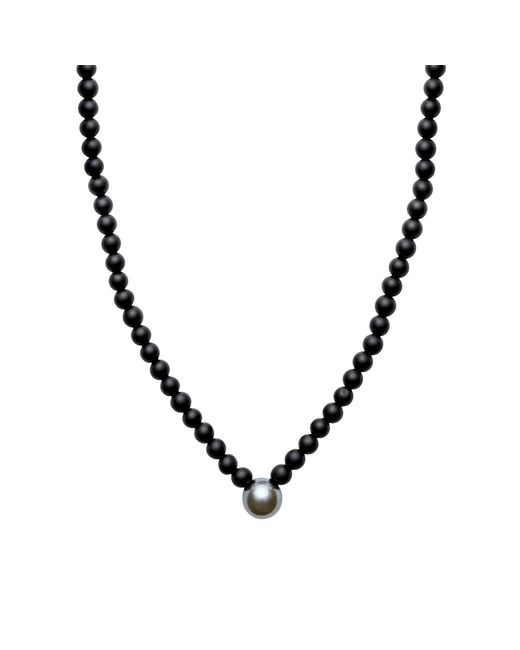 Ora Pearls Metallic Aro Men's Round Tahitian Pearl & Matt Onyx V Shape Necklace for men