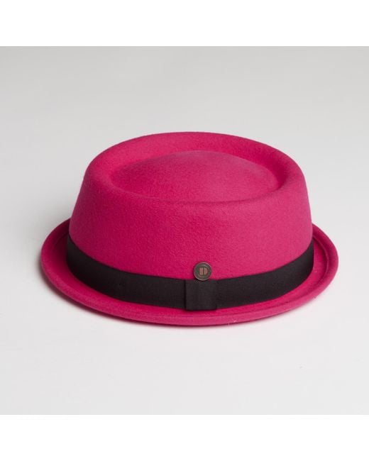 Dasmarca Hats Pink Jack Fuchsia Felt Skimpy Brim Short Brim Rude Boy Mod Style Porkpie Hat for men