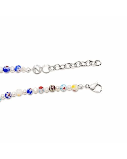 Nialaya Metallic Pearl Necklace With Hand-Painted Glass Beads for men