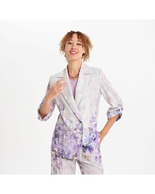 Lalipop Design Blue Abstract Floral Print Tailored Blazer Jacket