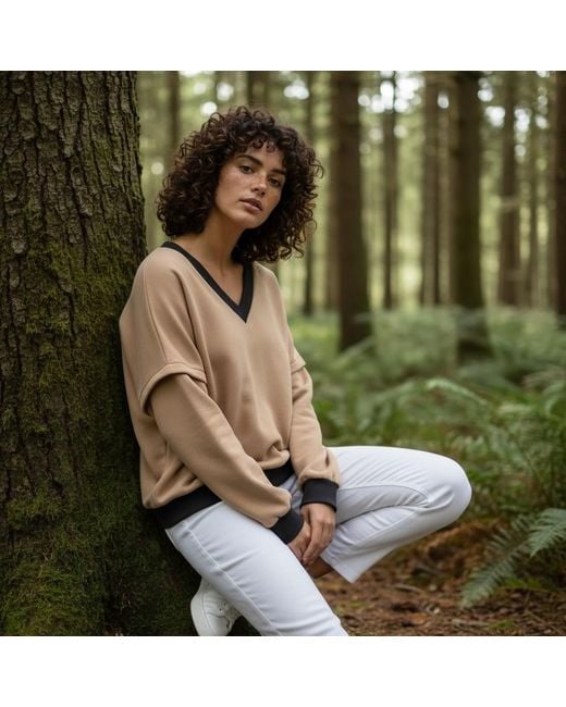 BEIRA Natural Neutrals Victoria V-Neck Sweatshirt – Camel