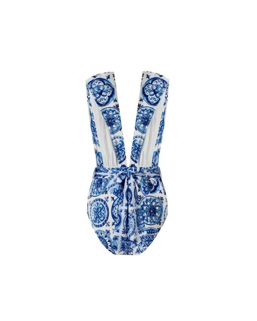 Nur Karaata Blue Palma Bleu Blanc Swimsuit