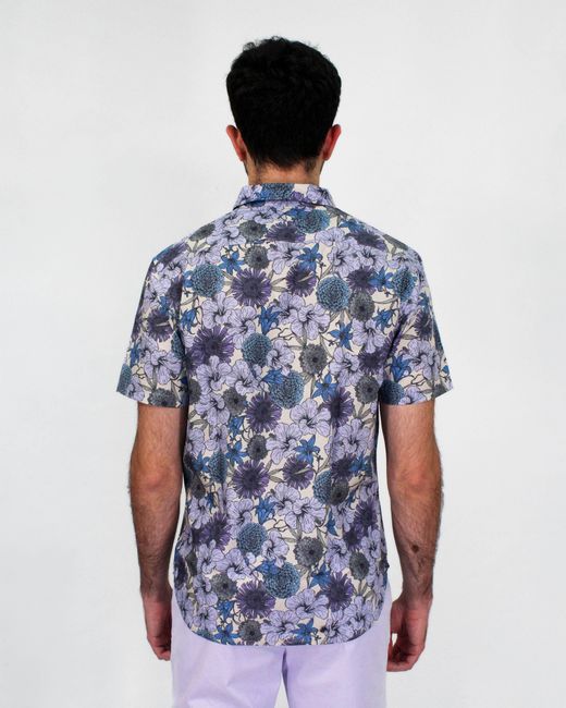 Lords of Harlech Blue Tim Hibiscus Garden Shirt In Pumice for men