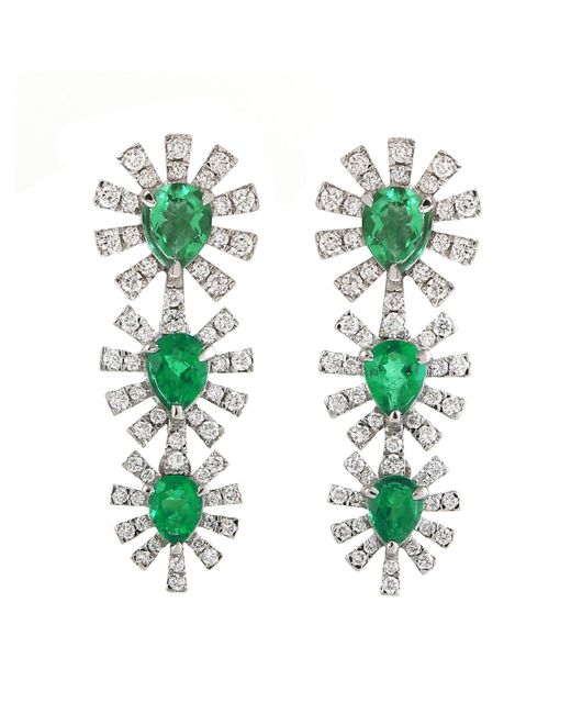 Artisan Green Emerald And Diamond Starburst Earrings