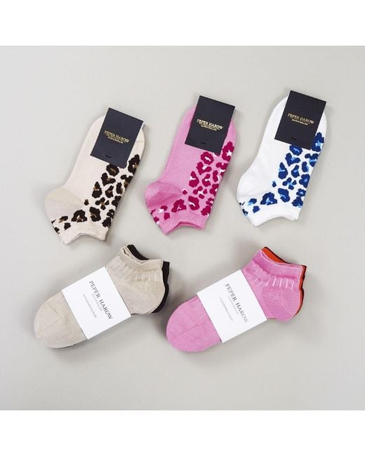 Peper Harow - Made in England Pink Leopard Trainer Socks – Bundle
